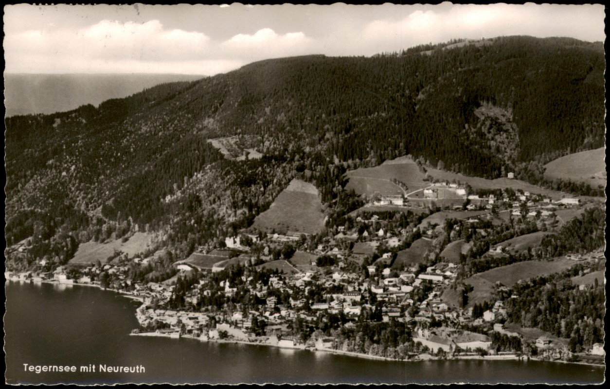 vergrößern: Bildseite historische Ansichtskarte von 1968: Panorama-Ansicht Tegernsee mit Neureuth:: Tegernsee (Stadt)