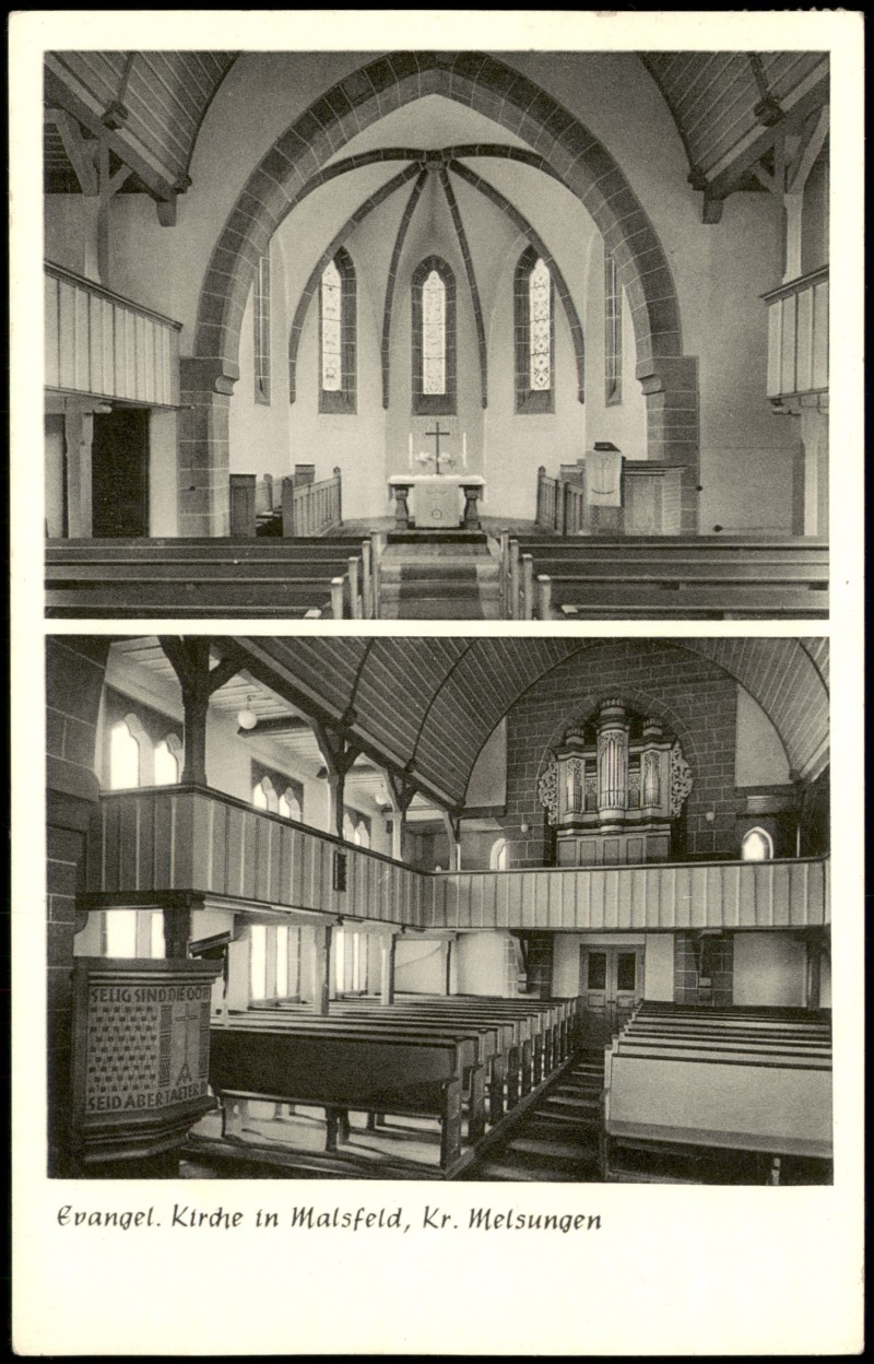 zoom: Image side vintage Postcard from 1965: Evangel. Kirche Malsfeld Kr. Melsungen:: Beiseförth-Malsfeld