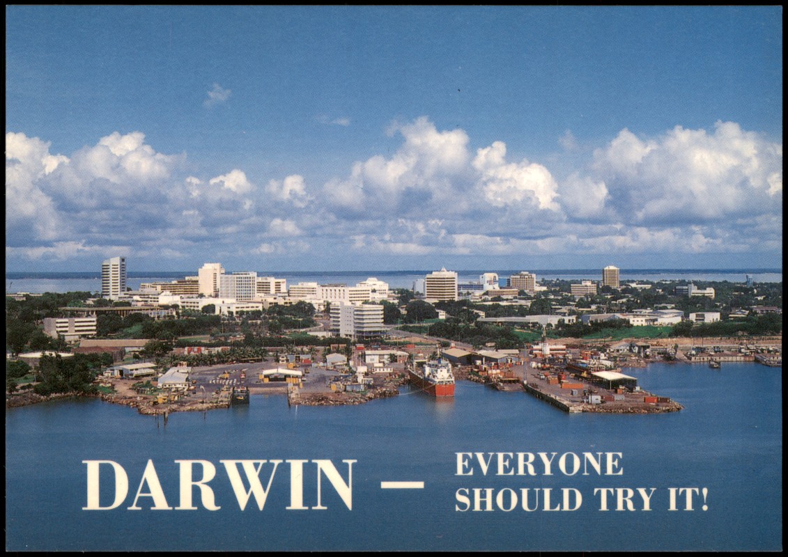 vergrößern: Bildseite historische Ansichtskarte von 1980: Panorama Teilansicht:: Darwin