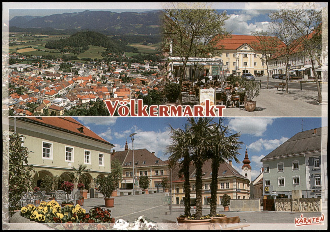 vergrößern: Bildseite historische Ansichtskarte von 2010: Mehrbildkarte mit Ortsansichten:: Völkermarkt