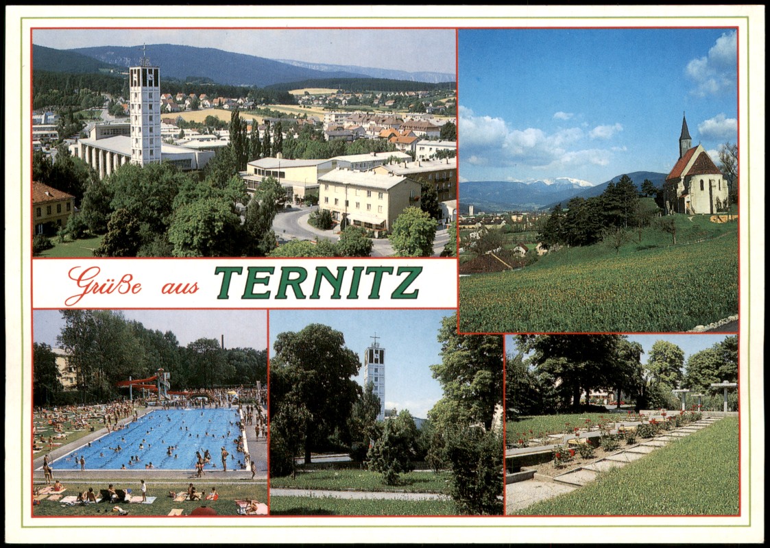 vergrößern: Bildseite historische Ansichtskarte von 2000: Grüße aus TERNITZ (Mehrbildkarte Ortsansichten):: Stixenstein-Ternitz