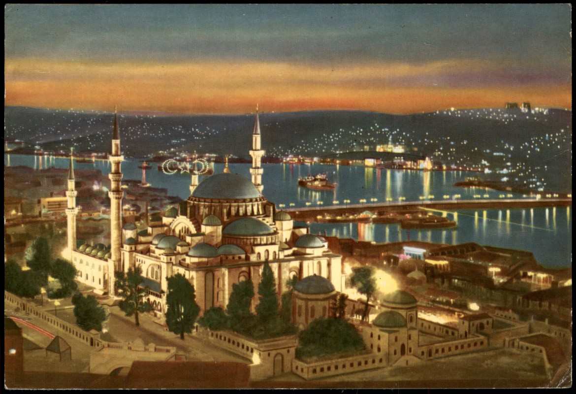 zoom: Image side vintage Postcard from 1971: Stadt bei Nacht Lichterkette Moschee:: Istanbul