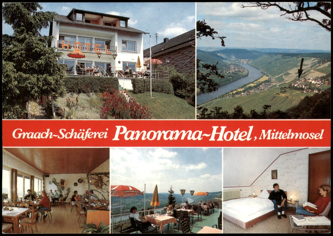 vergrößern: Bildseite historische Ansichtskarte von 1978: Schäferei Panorama-Hotel, Mittelmosel:: Graach an der Mosel