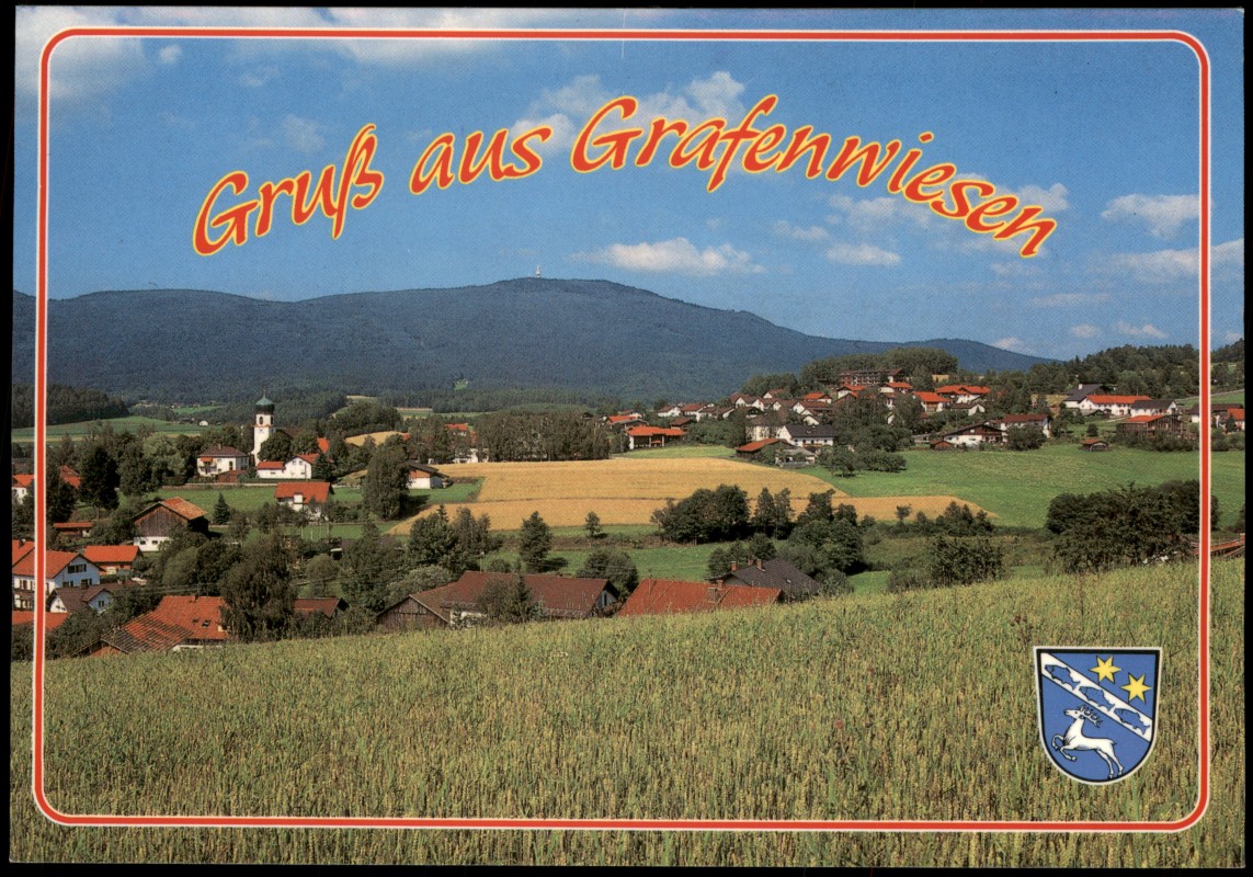 vergrößern: Bildseite historische Ansichtskarte von 1994: Ortsansicht, Kirche:: Grafenwiesen