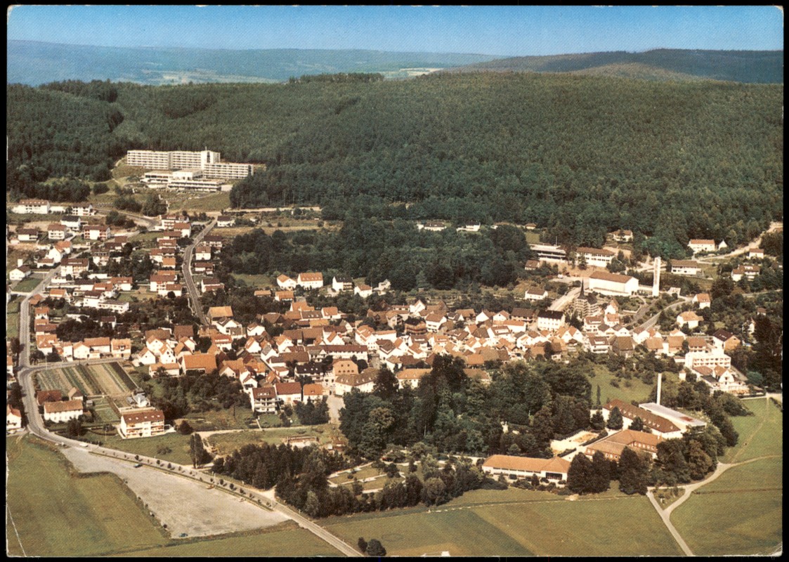 zoom: Image side vintage Postcard from 1980: Panoramaansicht Ortskern:: Bad Bocklet