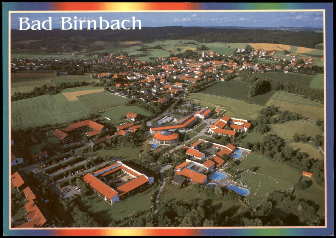 zoom: Image side vintage Postcard from 1990: Luftbild Luftaufnahme Gesamtansicht v. Flugzeug aus, Rottal:: Bad Birnbach