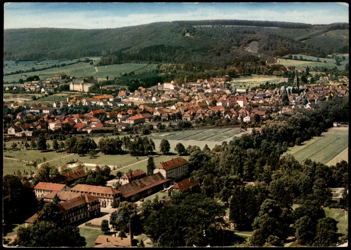 zoom: Image side vintage Postcard from 1965: Luftbild Panorama vom Flugzeug aus:: Bad Driburg