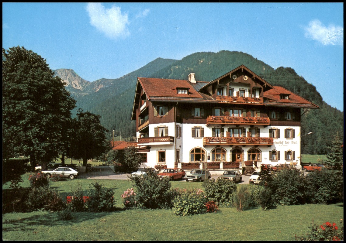 vergrößern: Bildseite historische Ansichtskarte von 1990: Gasthof-Pension "Rote Wand":: Bayrischzell