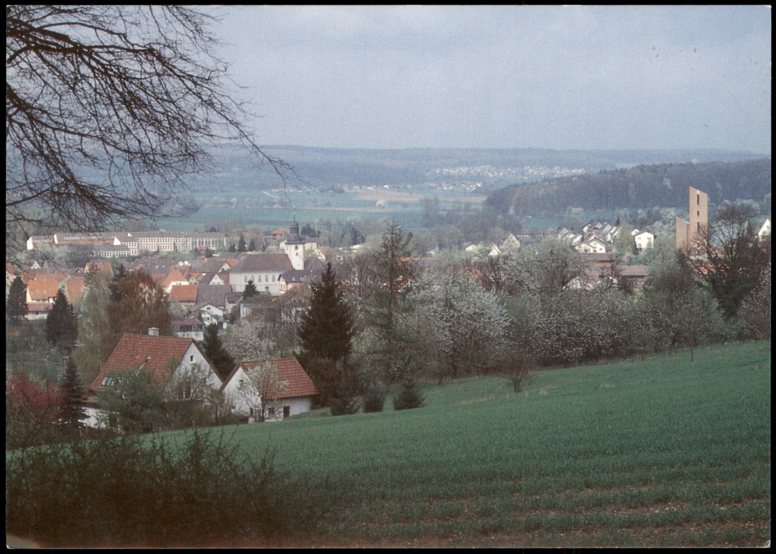 vergrößern: Bildseite historische Ansichtskarte von 1980: Ortsansicht Panorama-Fernansicht:: Aglasterhausen