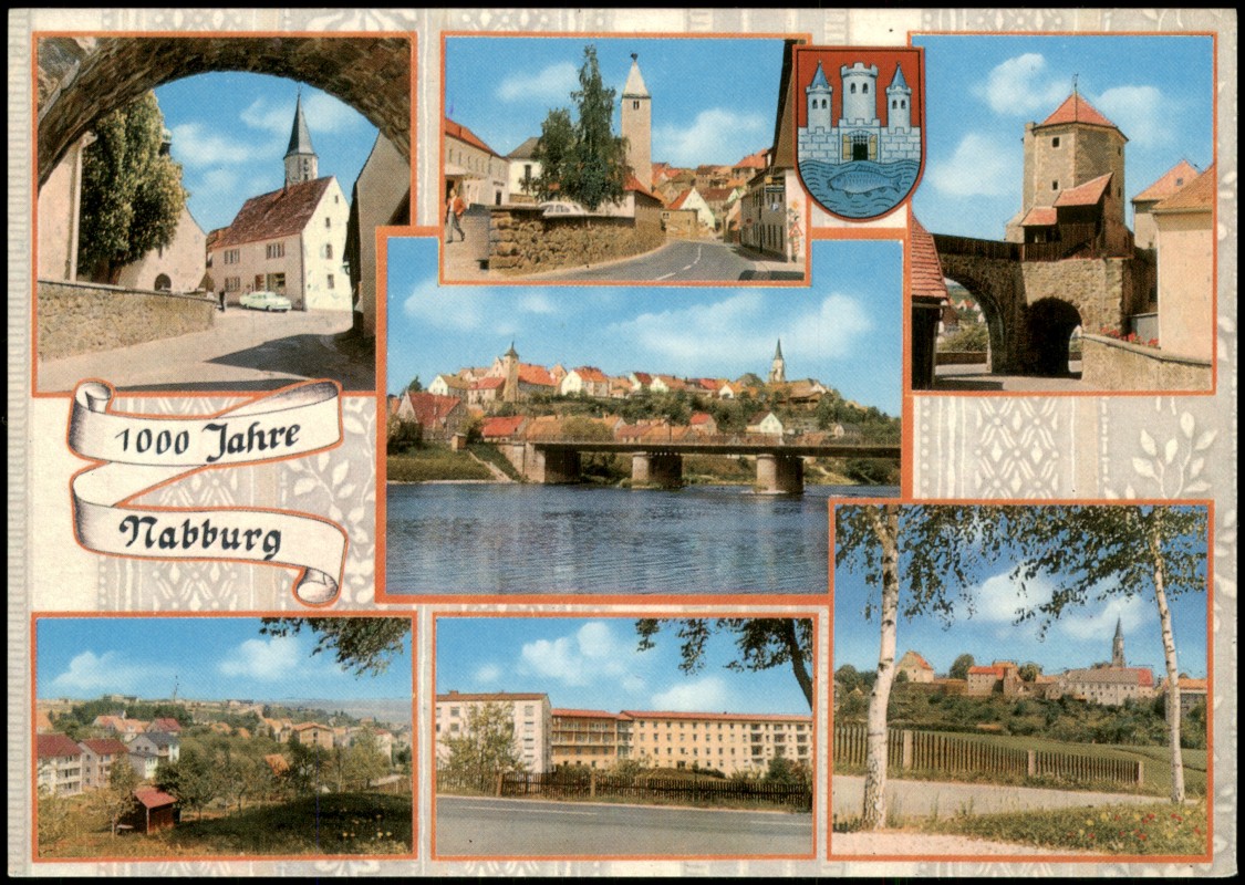 zoom: Image side vintage Postcard from 1980: Mehrbildkarte Ortsansichten zur 1000 Jahre Feier:: Nabburg