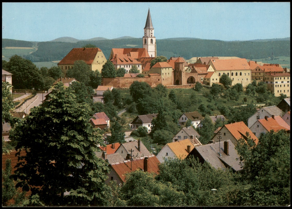vergrößern: Bildseite historische Ansichtskarte von 1975: Panorama-Ansicht:: Nabburg