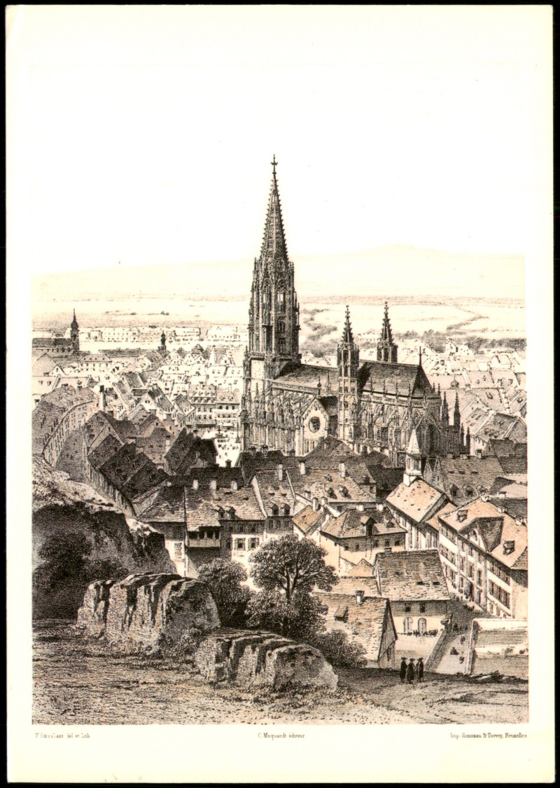 vergrößern: Bildseite historische Ansichtskarte von 2000: Stadtkern mit Münster:: Freiburg im Breisgau