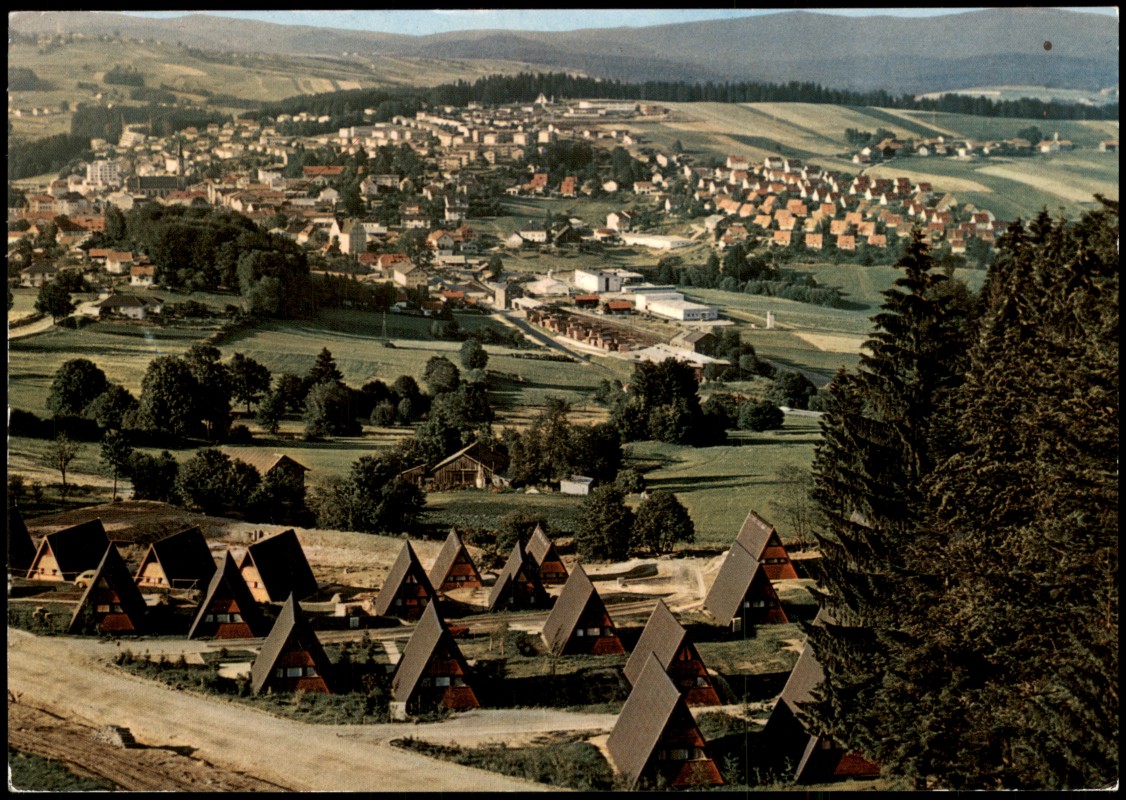 zoom: Image side vintage Postcard from 1973: Panorama-Ansicht Blick vom Geyersberg:: Freyung