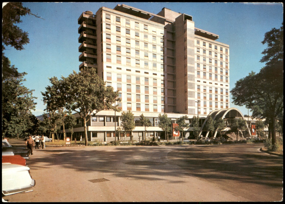 zoom: Image side vintage Postcard from 1967: Krankenhaus Uni Klinik Hals-, Nasen-, Ohrenklinik:: Freiburg