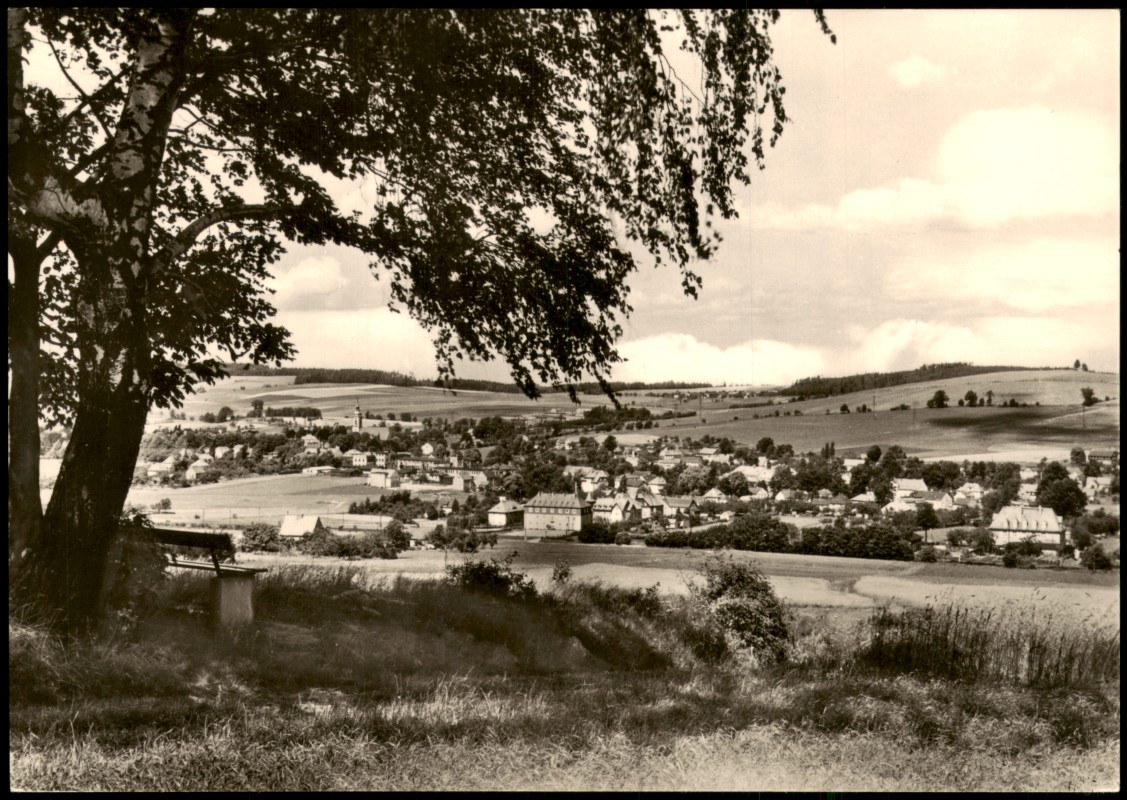zoom: Image side vintage Postcard from 1971: Panorama-Ansicht zur DDR-Zeit:: Oberneukirch | Wjazońca