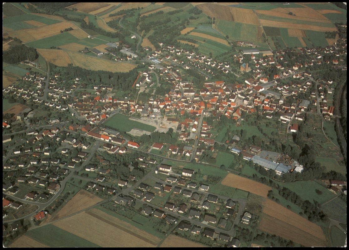 zoom: Image side vintage Postcard from 1985: Luftbild Fliegeraufnahme:: Aglasterhausen