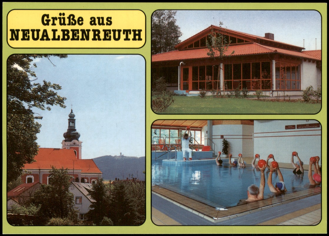 zoom: Image side vintage Postcard from 1980: Grüße aus Neualbenreuth mit Sibyllenbad (Mehrbild-AK):: Bad Neualbenreuth