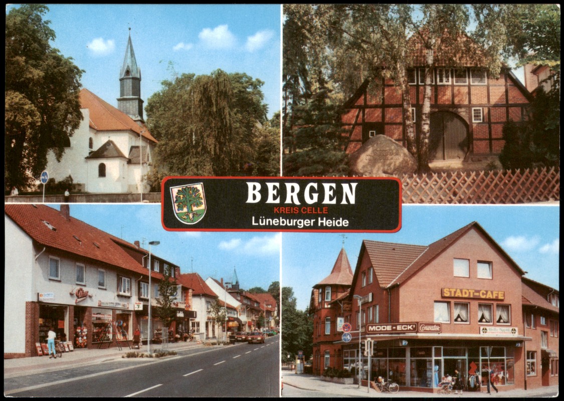 vergrößern: Bildseite historische Ansichtskarte von 1991: Mehrbildkarte Stadtteilansichten 3103 Bergen:: Bergen (Lk Celle)