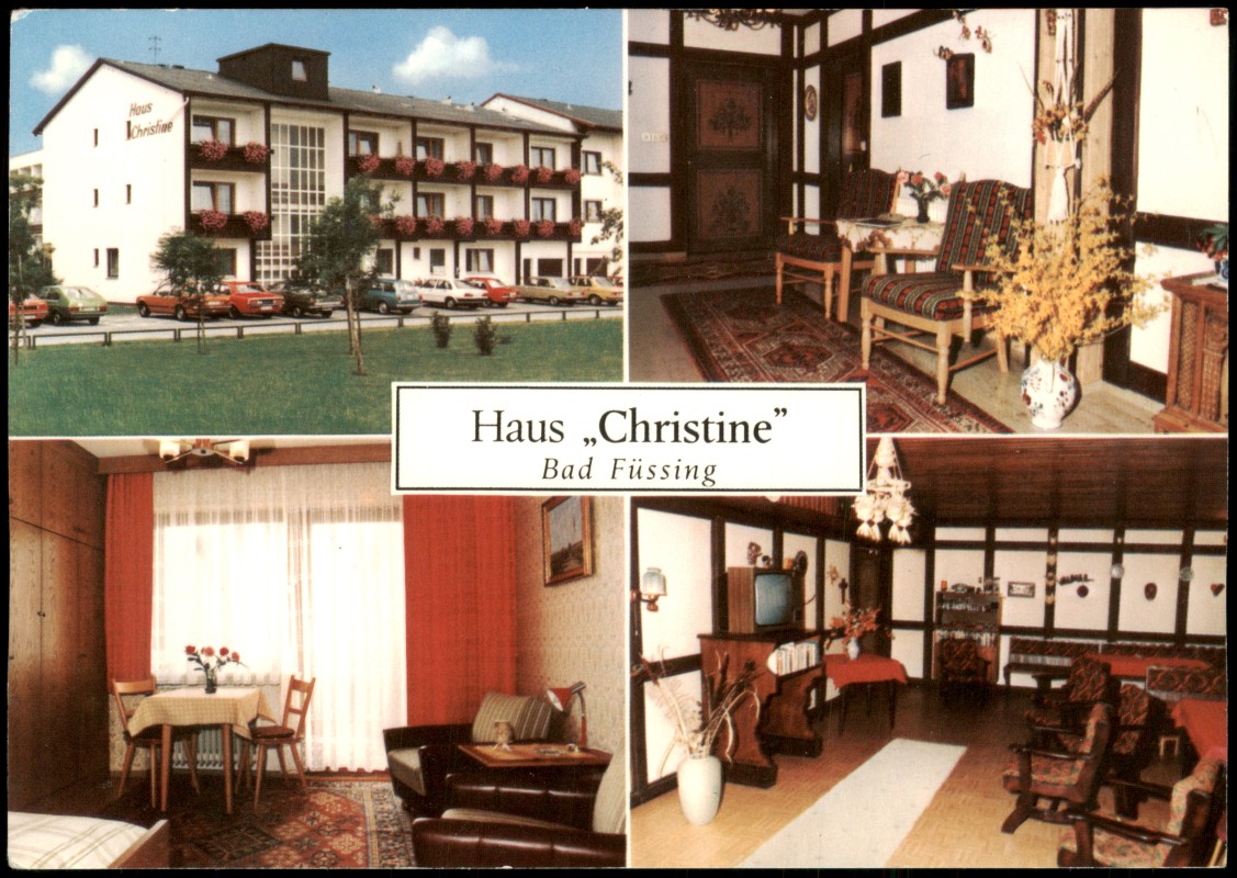 zoom: Image side vintage Postcard from 1980: Mehrbildkarte, Haus Christine:: Bad Füssing