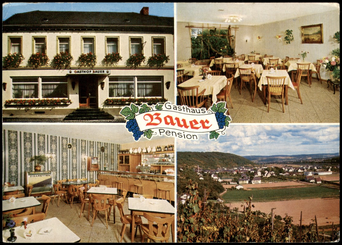 vergrößern: Bildseite historische Ansichtskarte von 1970: Mehrbildkarte Gasthof-Pension Bauer Hauptstraße:: Bad Bodendorf (Ahr)