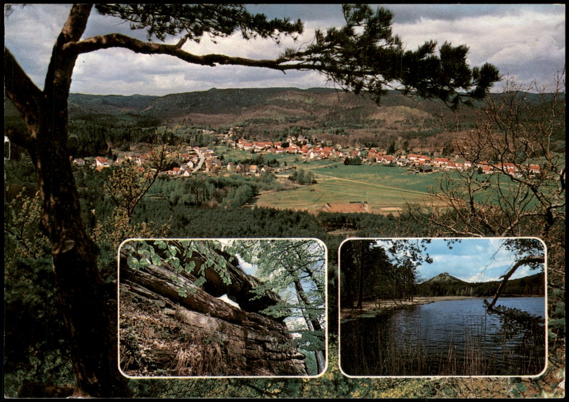 zoom: Image side vintage Postcard from 1980: Mehrbildkarte Gesamtansicht, Lindelskopf - Pfälzerwoog:: Ludwigswinkel