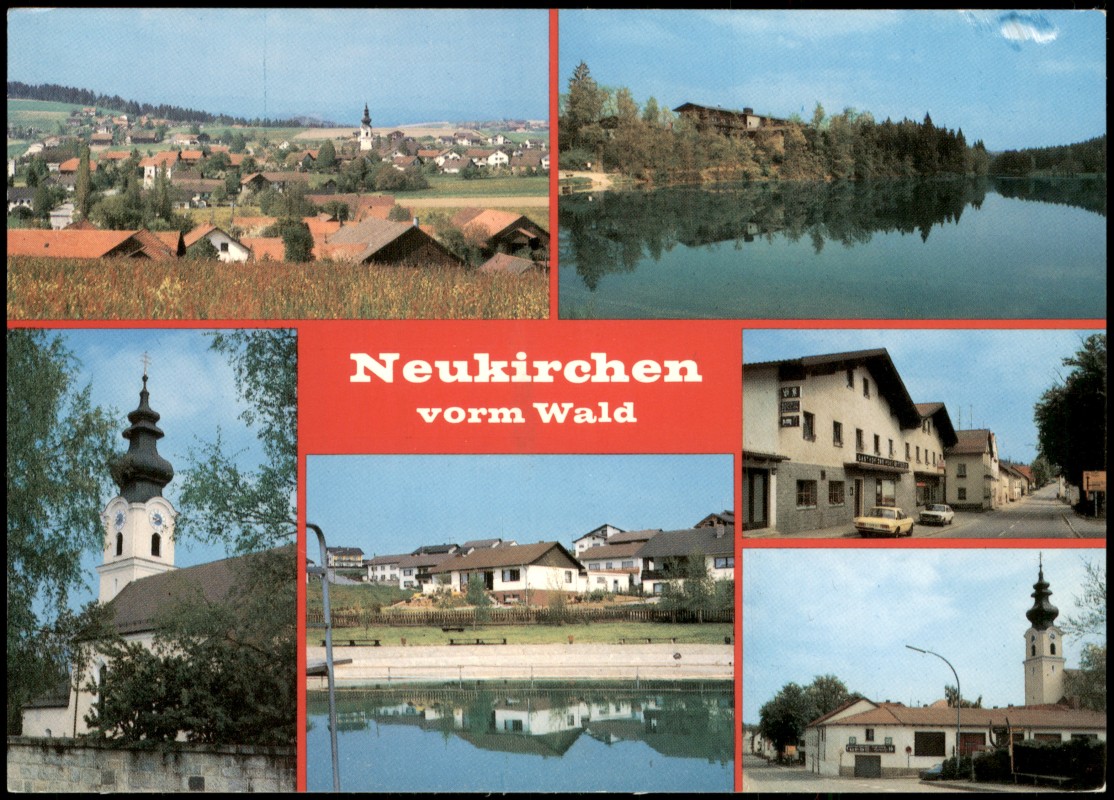 zoom: Image side vintage Postcard from 1990: Neukirchen vorm Wald Stadtansichten - Das tor zum Dreiburgenland:: Neukirchen vorm Wald-
