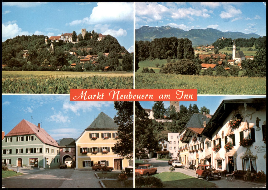 zoom: Image side vintage Postcard from 1975: Mehrbildkarte mit Markt Neubeuern am Inn, Altenbeuern und südl. Toreinfahrt:: Neubeuern (Lk Rosenheim)