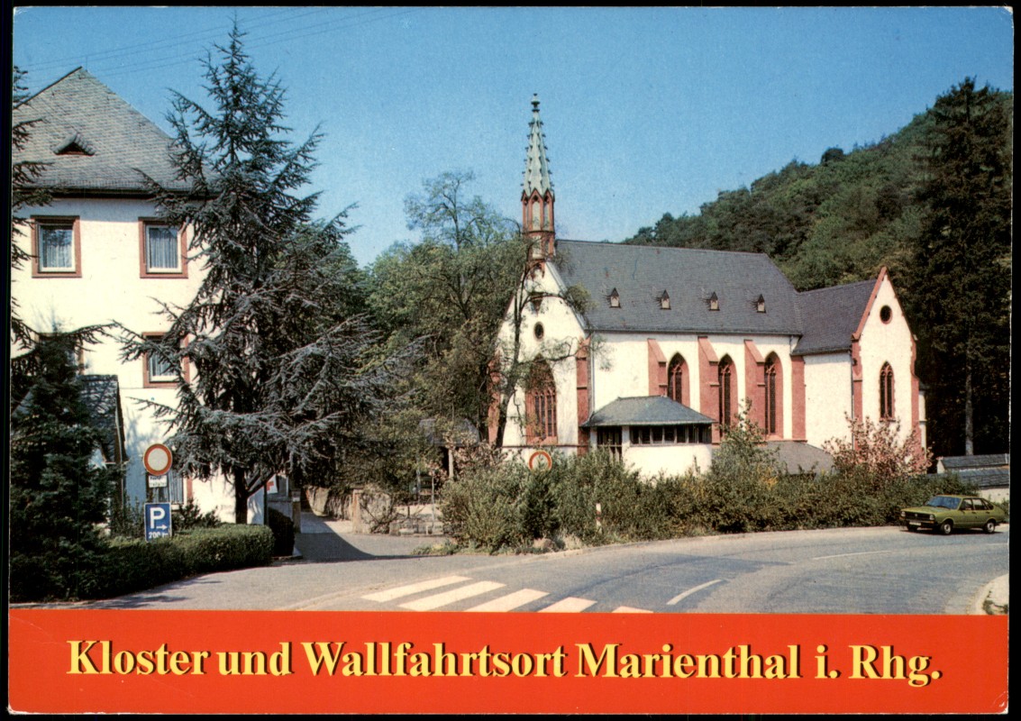 vergrößern: Bildseite historische Ansichtskarte von 1990: Kloster und Wallfahrtsort Marienthal i. Rhg.:: Marienthal (Rheingau)-Geisenheim