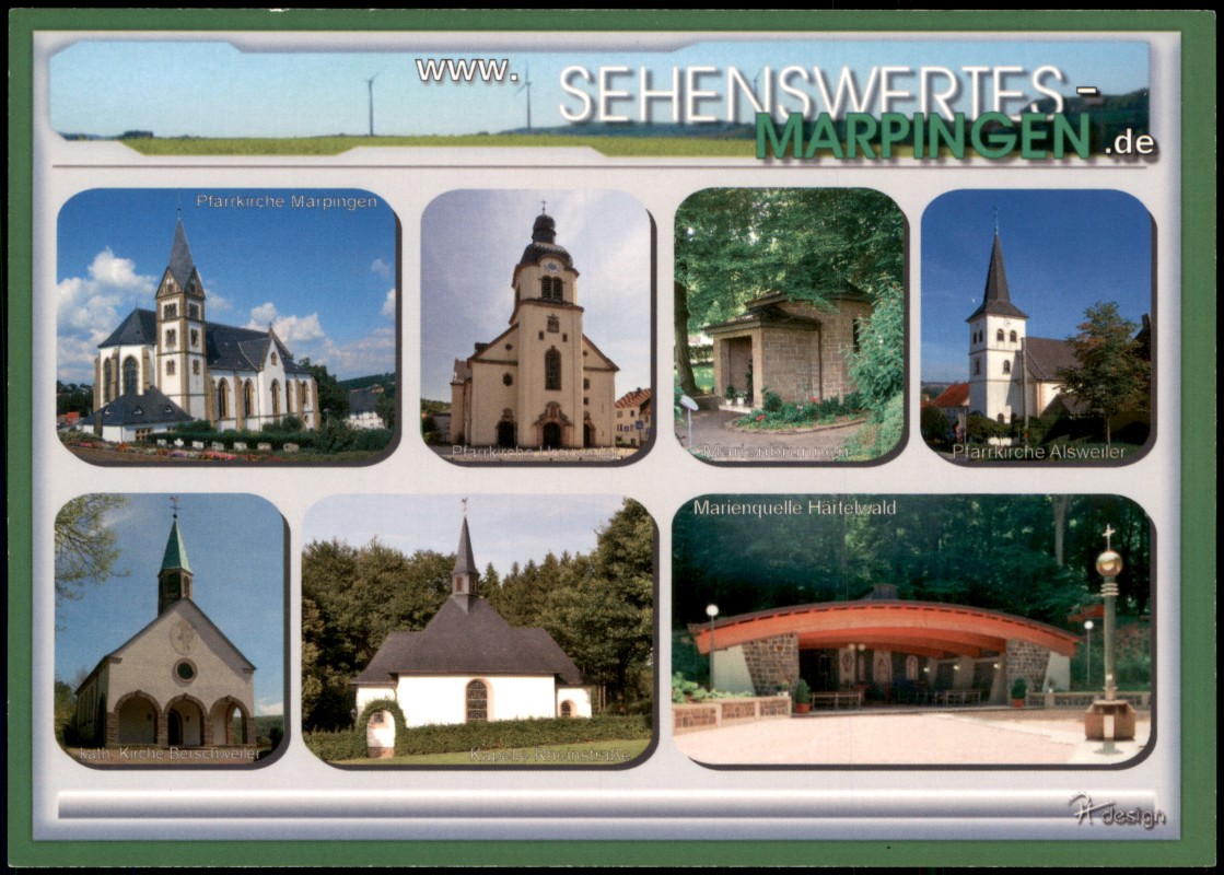 vergrößern: Bildseite historische Ansichtskarte von 2000: Mehrbildkarte Ortsansichten Kirchen und Kapellen:: Marpingen