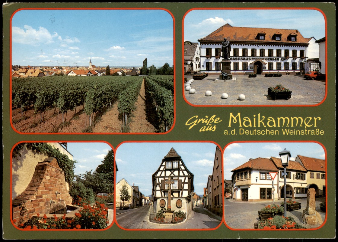 zoom: Image side vintage Postcard from 1990: Stadtteilansichten Maikammer an der Deutschen Weinstraße:: Maikammer