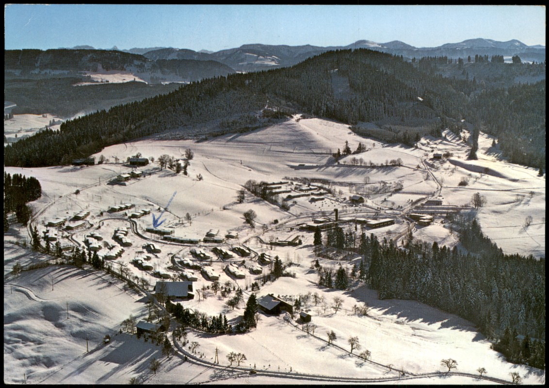 zoom: Image side vintage Postcard from 1980: Panorama-Ansichten Ferienzentrum Maierhöfen:: Maierhöfen