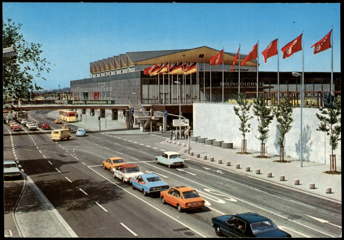 vergrößern: Bildseite historische Ansichtskarte von 1978: Rheingoldhalle Straßenpartie:: Mainz