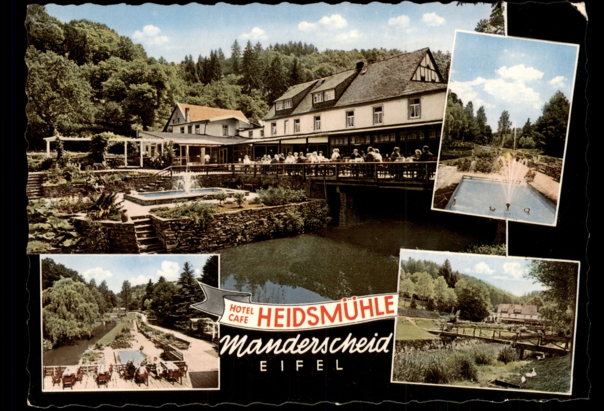 zoom: Image side vintage Postcard from 1965: Gaststätte & Hotels Cafe Heidsmühle Manderscheid (eifel):: Manderscheid