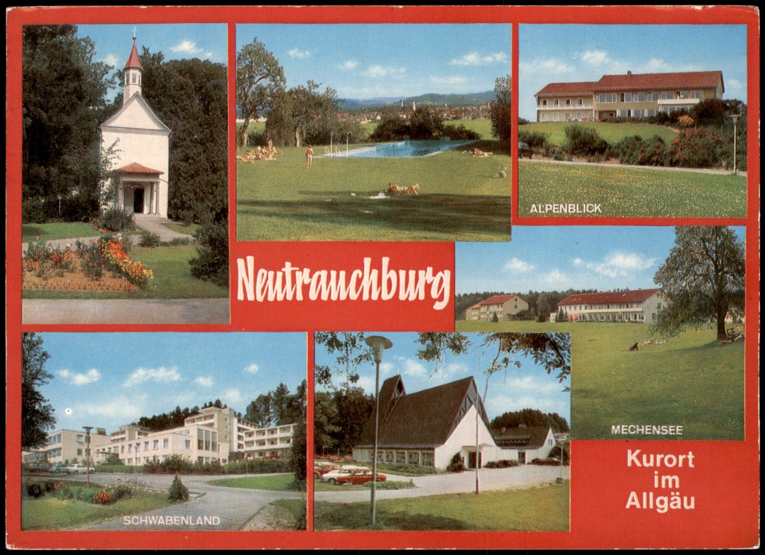 zoom: Image side vintage Postcard from 1977: Ortsansichten bei Isney Allgäu Heilklimatischer Kurort:: Neutrauchburg