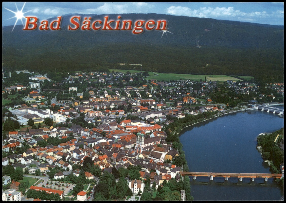 zoom: Image side vintage Postcard from 2008: Luftbild Luftaufnahmen BAD SÄCKINGEN am Hochrhein Thermal-Mineral-Heilbad Trompeterstadt:: Bad Säckingen