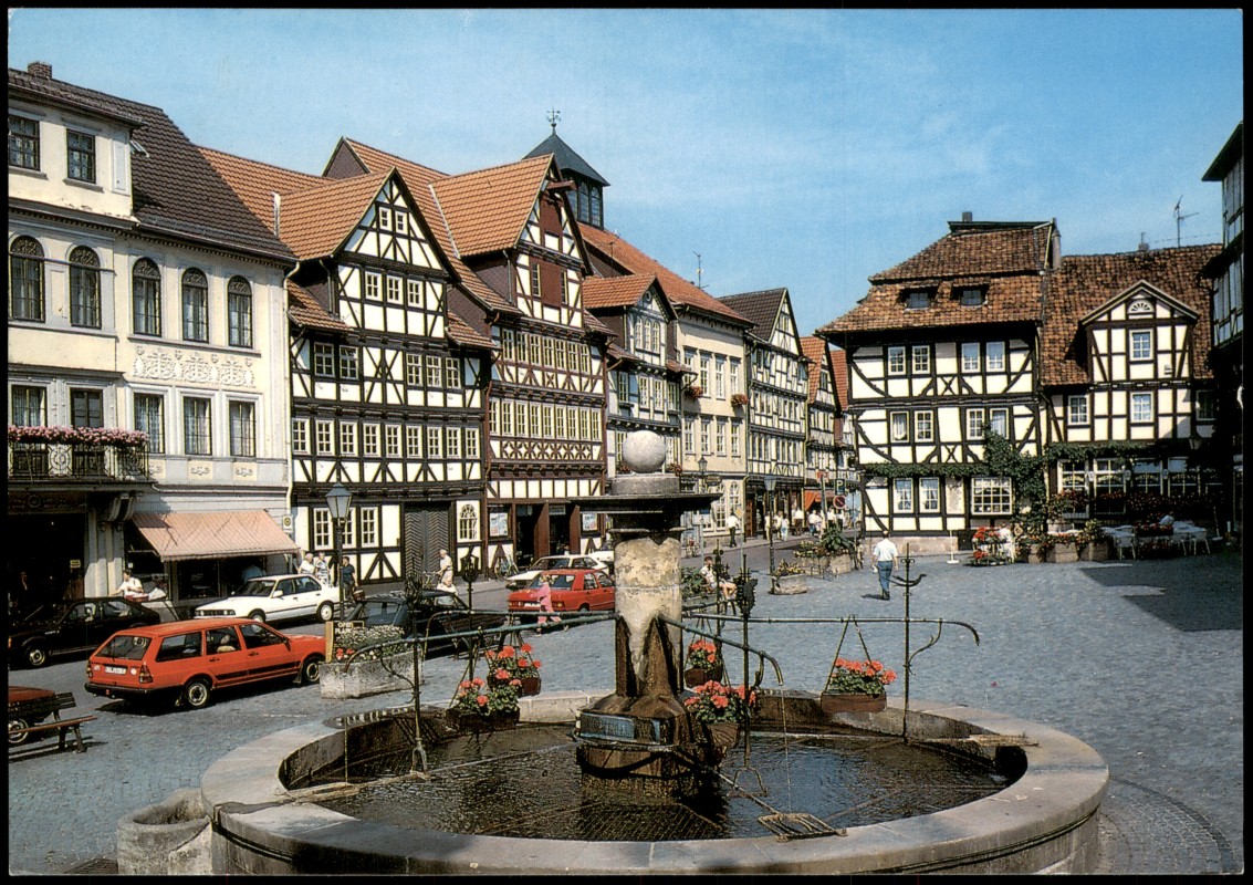 vergrößern: Bildseite historische Ansichtskarte von 1985: Stadtteilansichten Bad Sooden-Allendorf Marktplatz Rathaus:: Bad Sooden-Allendorf