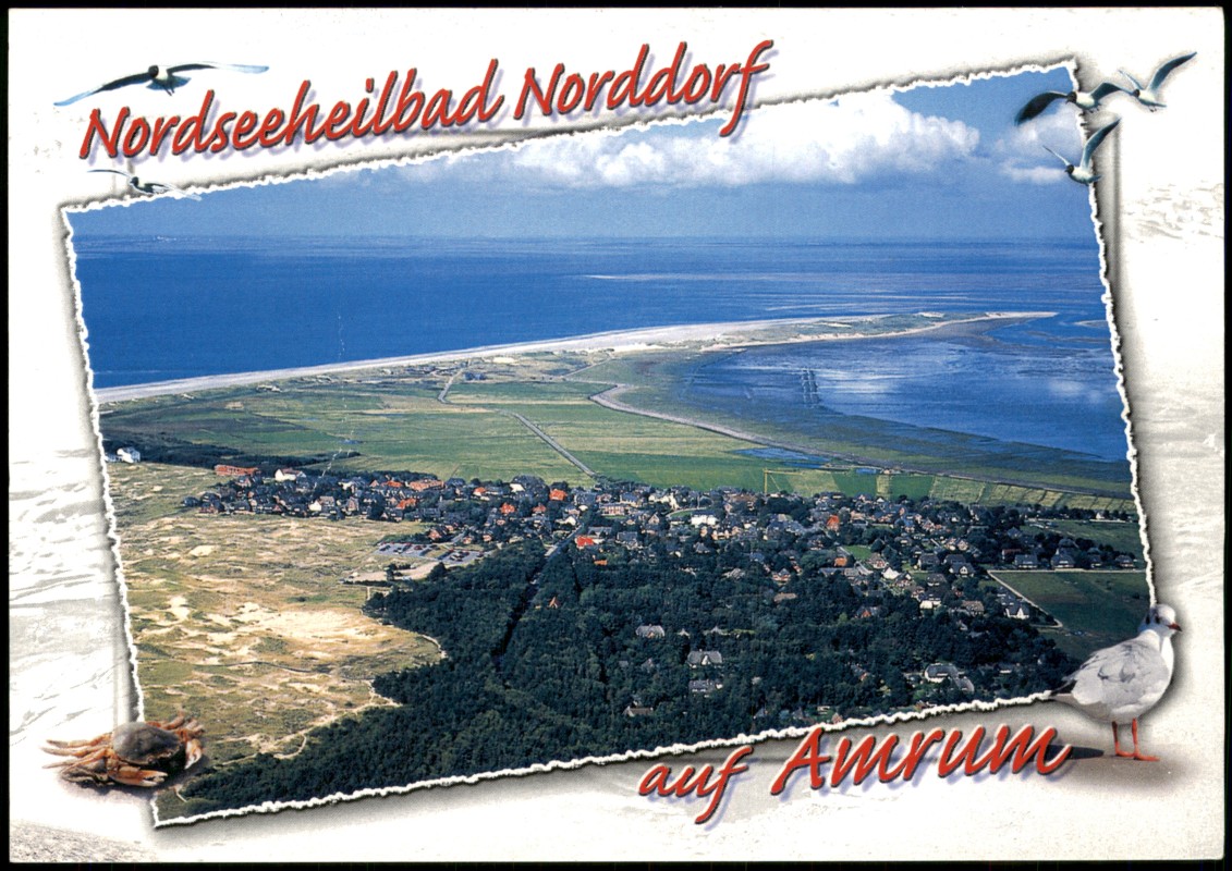 vergrößern: Bildseite historische Ansichtskarte von 2005: Luftbilder Nordseeinsel Amrum Blick zur Odde Nordseeheilbad Norddorf:: Insel Amrum