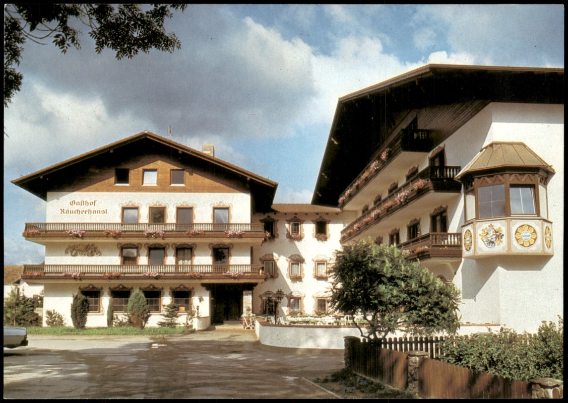 zoom: Image side vintage Postcard from 1990: Ansichten Gasthof Pension Räucherhansl Oberteisbach Loiching:: Oberteisbach-Loiching