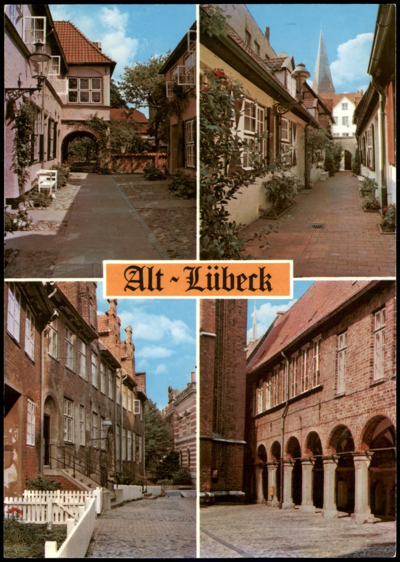 zoom: Image side vintage Postcard from 1983: 4 Bild Wege in der Altstadt:: Lübeck