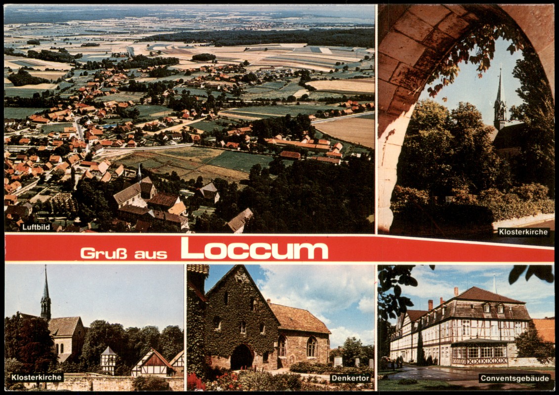 zoom: Image side vintage Postcard from 1993: Ansichten Loccum Klosterkirche Klosterkirche Denkertor Conventsgebäude:: Loccum-Rehburg-Loccum