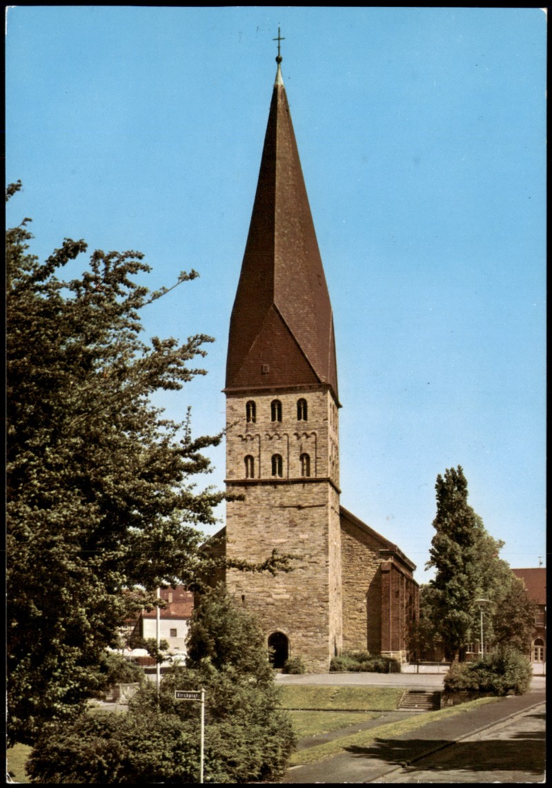 vergrößern: Bildseite historische Ansichtskarte von 1980: Kirchen Kamen i. Westfalen Paulus - Kirche:: Kamen (Westfalen)