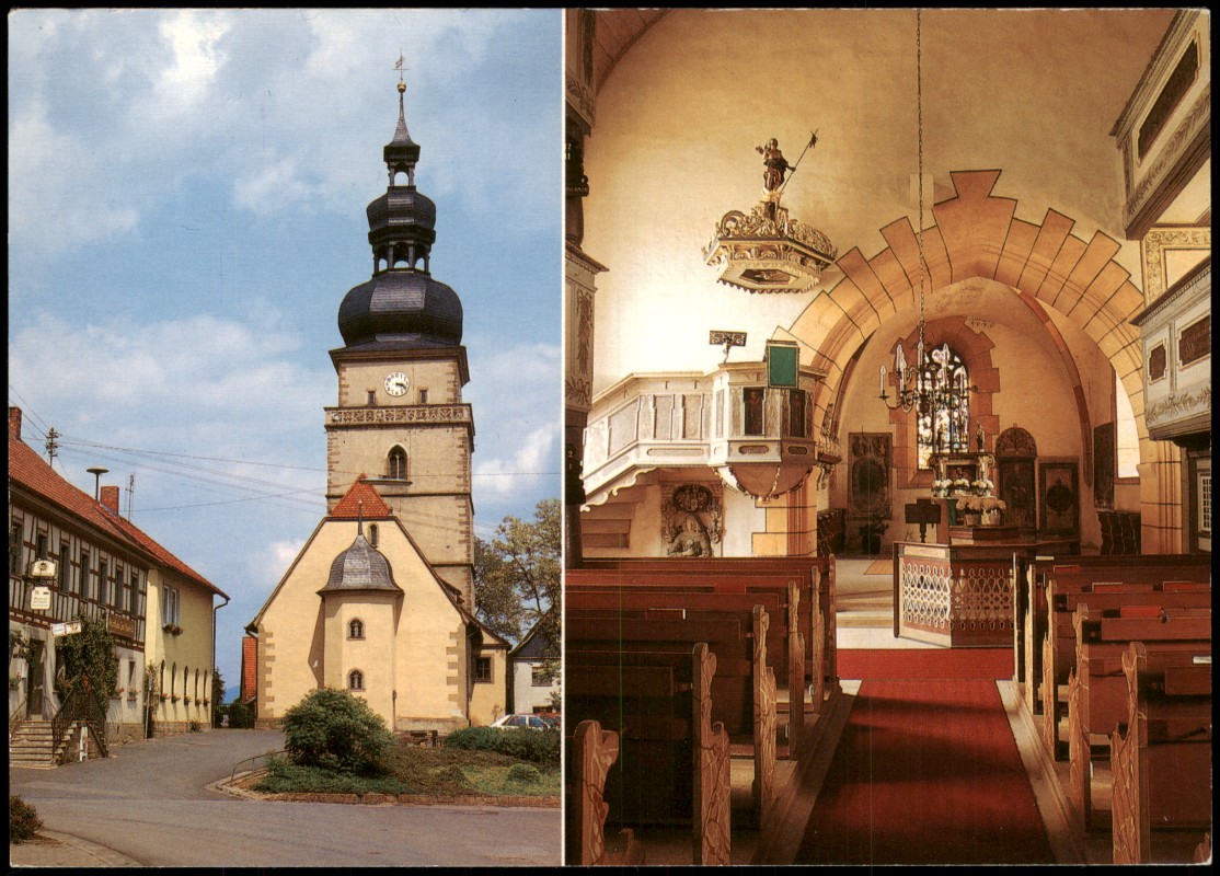 zoom: Image side vintage Postcard from 1990: Kirchen Irmelshausen EVANG. LUTH. ST. JAKOBSKIRCHE:: Irmelshausen-