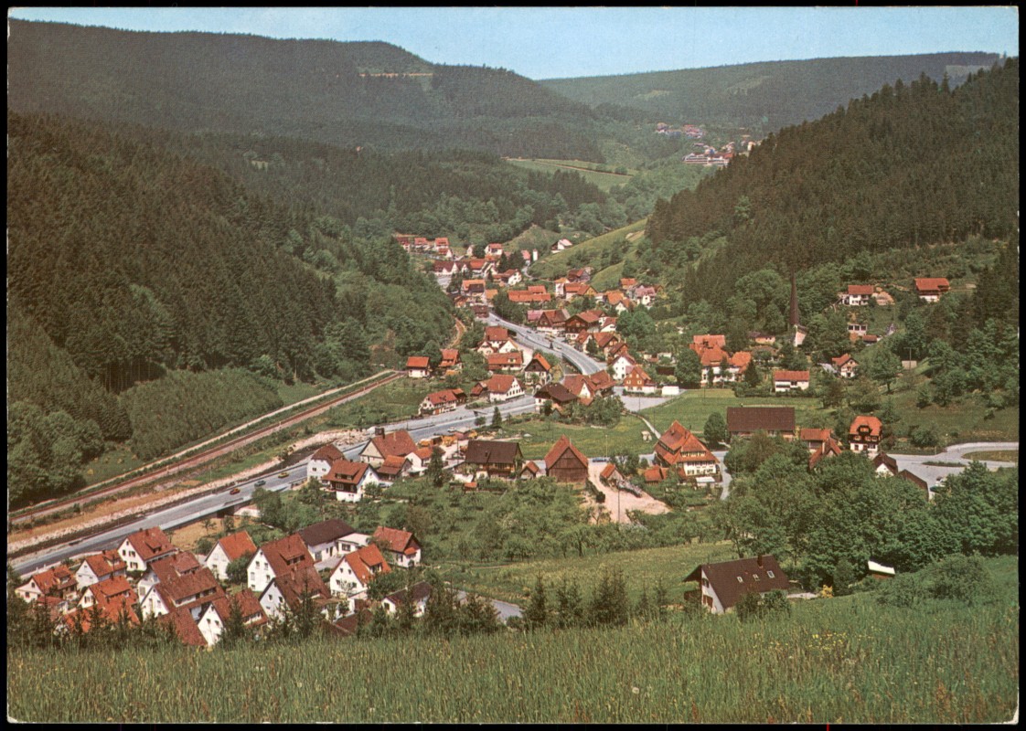 vergrößern: Bildseite historische Ansichtskarte von 1975: Panorama-Ansicht Alpirsbach-Rötenbach:: Rötenbach-Alpirsbach