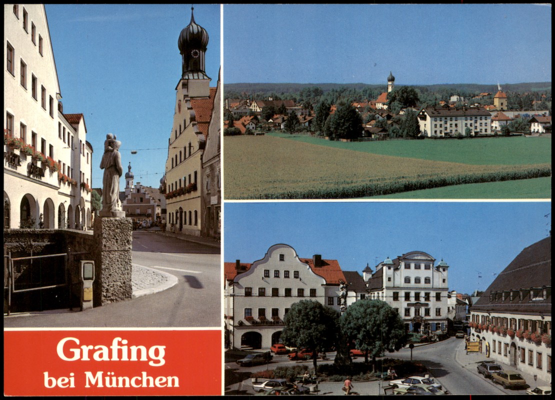 zoom: Image side vintage Postcard from 1992: Ansichten Grafing bei München Markt Panorama:: Gafing