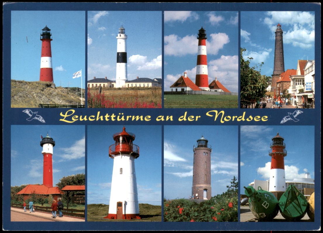 zoom: Image side vintage Postcard from 2005: Leuchttürme der Nordsee Hörnum/Sylt-Kampen/Sylt-Westerhever-Borkum-Wangerooge-Insel Sylt, Ellenbogen-St. Peter-Ording-Büsum::