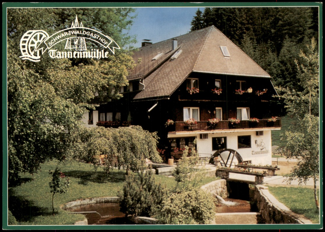 vergrößern: Bildseite historische Ansichtskarte von 1990: Gaststätten Hotels Schwarzwaldgasthof Tannenmühle Grafenhausen/Hochschwarzwald:: Grafenhausen