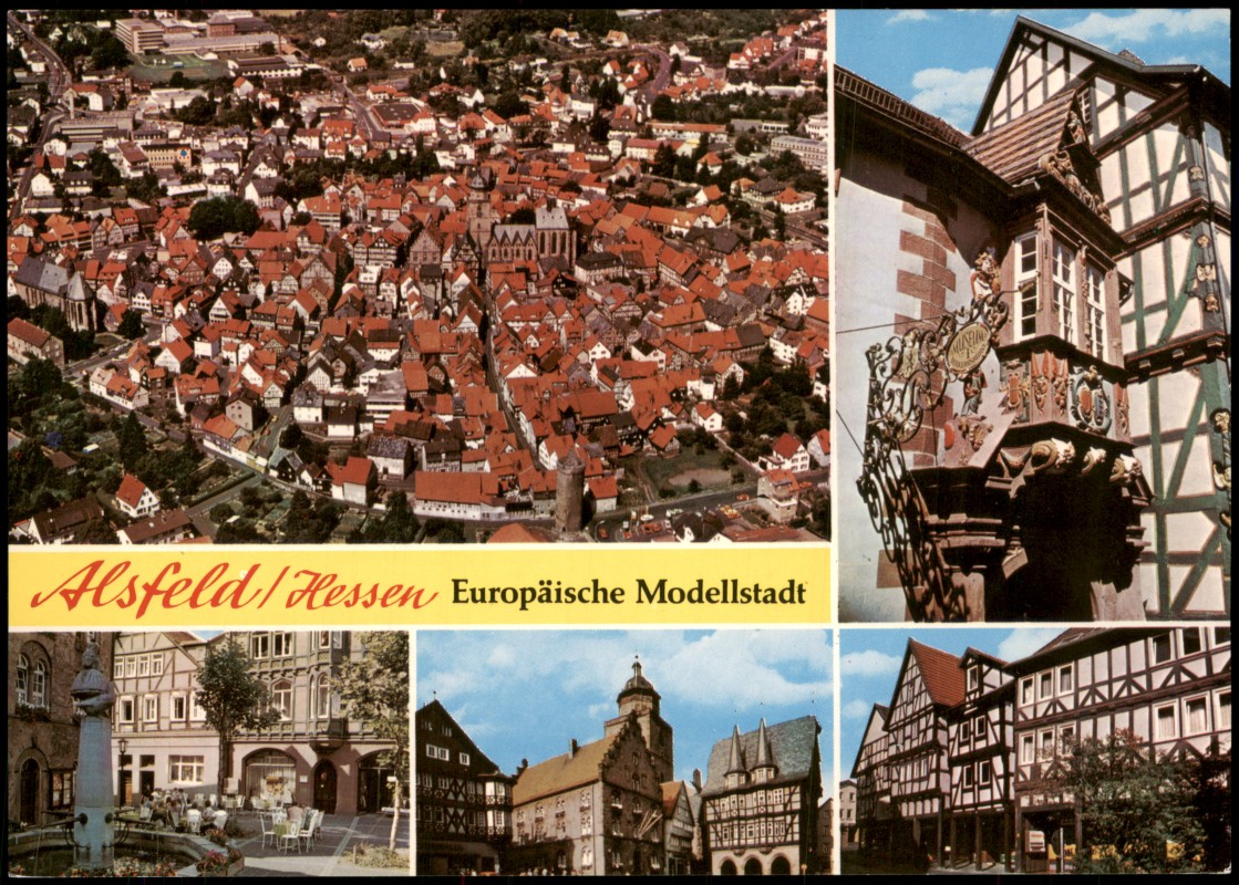 zoom: Image side vintage Postcard from 1980: Ansichten Alsfeld/Hessen Luftbild Neurath-Haus Marktplatz Alsfelder Rathaus:: Beiseförth-Malsfeld