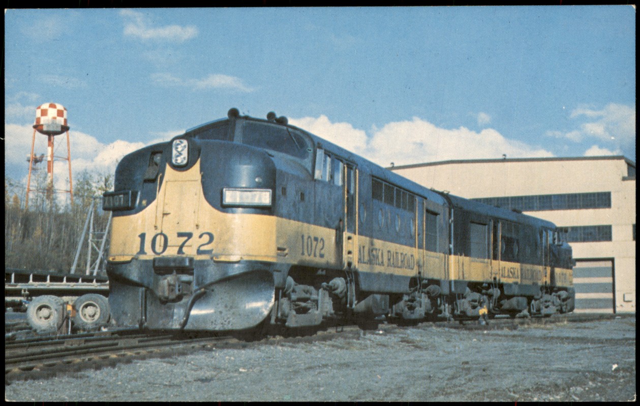 vergrößern: Bildseite historische Ansichtskarte von 1977: Eisenbahn Zug Lokomotive ALASKA RAILROAD USA::