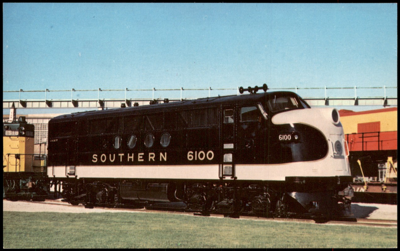 vergrößern: Bildseite historische Ansichtskarte von 1979: Eisenbahn Zug Lokomotive SOUTHERN 6100 Railroad USA::