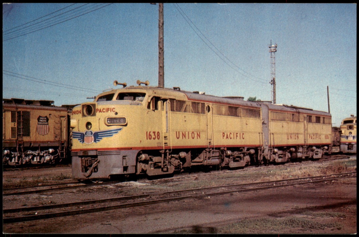 vergrößern: Bildseite historische Ansichtskarte von 1977: Eisenbahn Zug Lokomotive UNION PACIFIC 1638 Railroad USA::